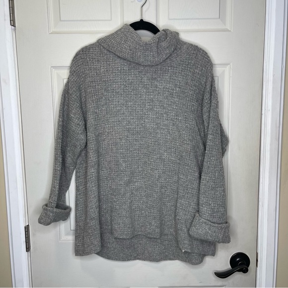 Free People Sidewinder 100% Wool Sweater Oversized Cowl Neck Grey Sz M - Picture 1 of 13